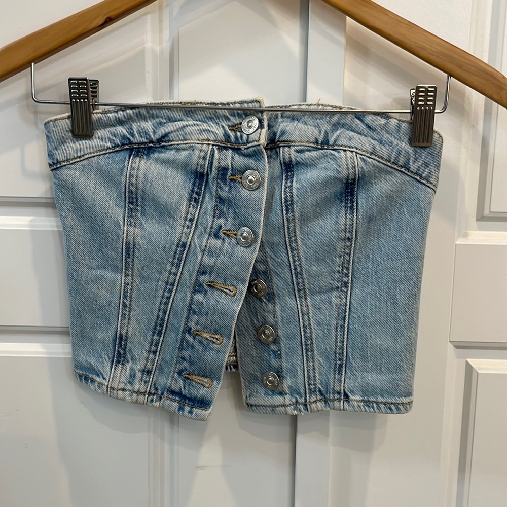 Light wash denim tube top from Zara